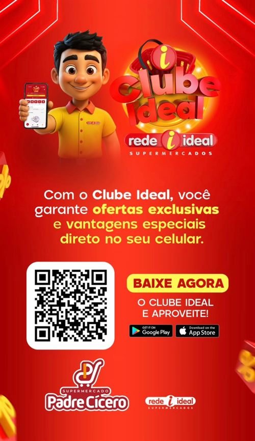 Com o Clube Ideal você garante ofertas exclusivas e vantagens especiais direto no seu celular. QR Code para baixar o app.