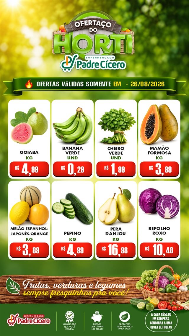 Encarte Ofertaço do Horti com frutas, verduras e legumes em promoção